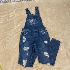 Superdry Distressed Patch Overalls XS Medium Wash Casual Streetwear